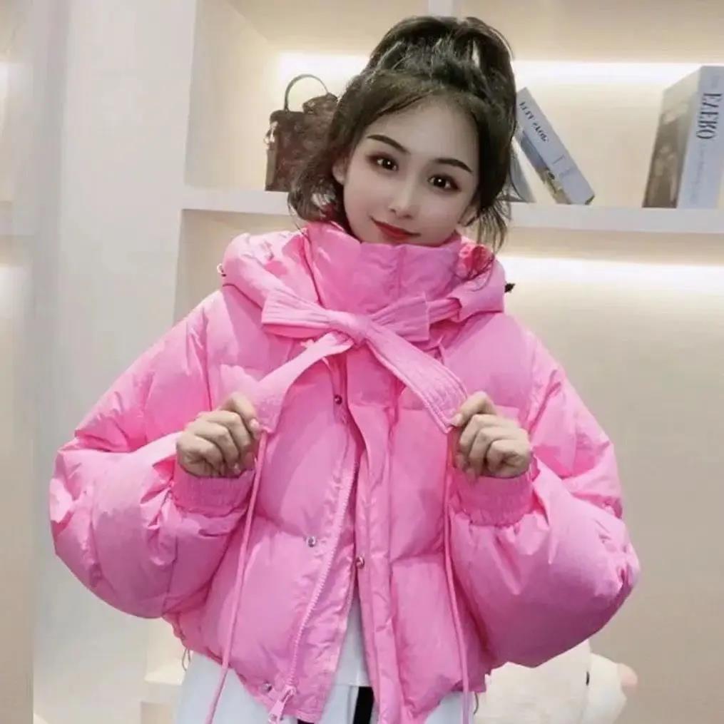 波2023小个子新款冬季羽绒服韩版短款面包连帽加厚外套时尚新