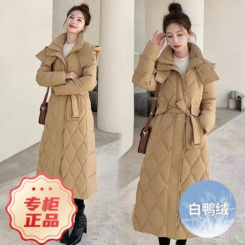 波羽绒服2023新款白鸭绒女款女士过膝长款修身显瘦时尚保暖装