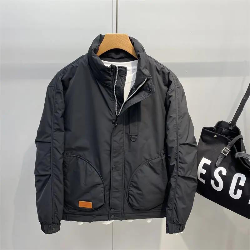 立领羽绒服男2023冬季新款日系复古潮牌休闲时尚加厚工装夹克外套