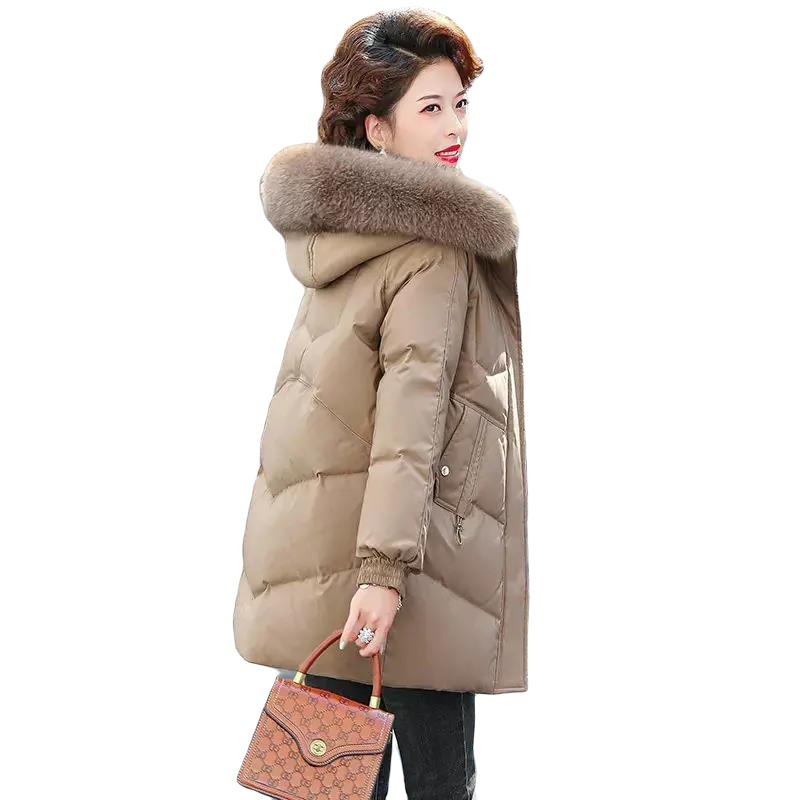 波羽绒棉服2023新款妈妈中老年女款女士人装外套中长款洋洋气加厚