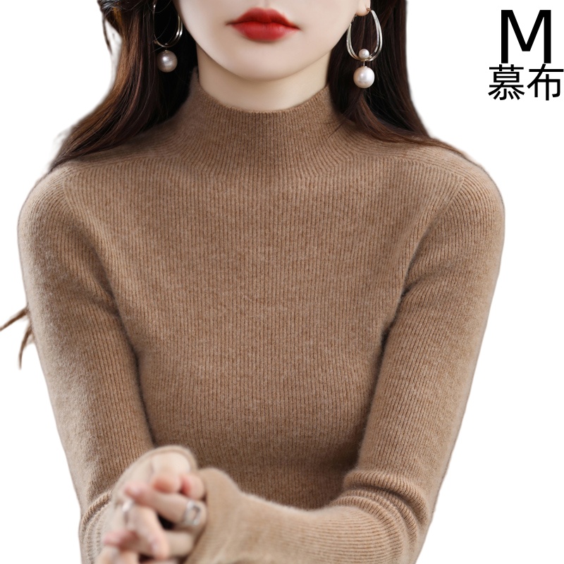 MUBU/慕布秋冬新品羊毛针织衫一线抽条半高领套头长袖纯色保暖