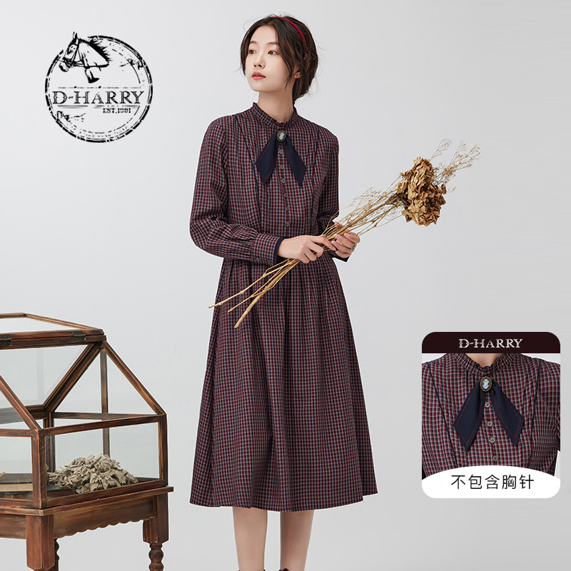 D-HARRY/迪哈利冬季新款复古显瘦格子连身裙DH234J96627D