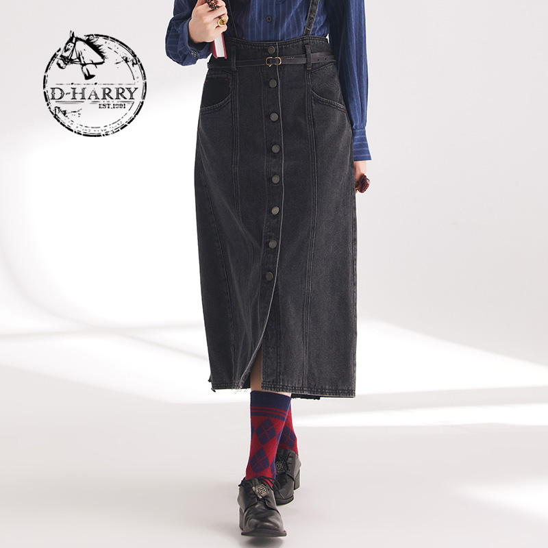 D-HARRY/迪哈利年早春新款背带半身裙牛仔裙DH241H96877D