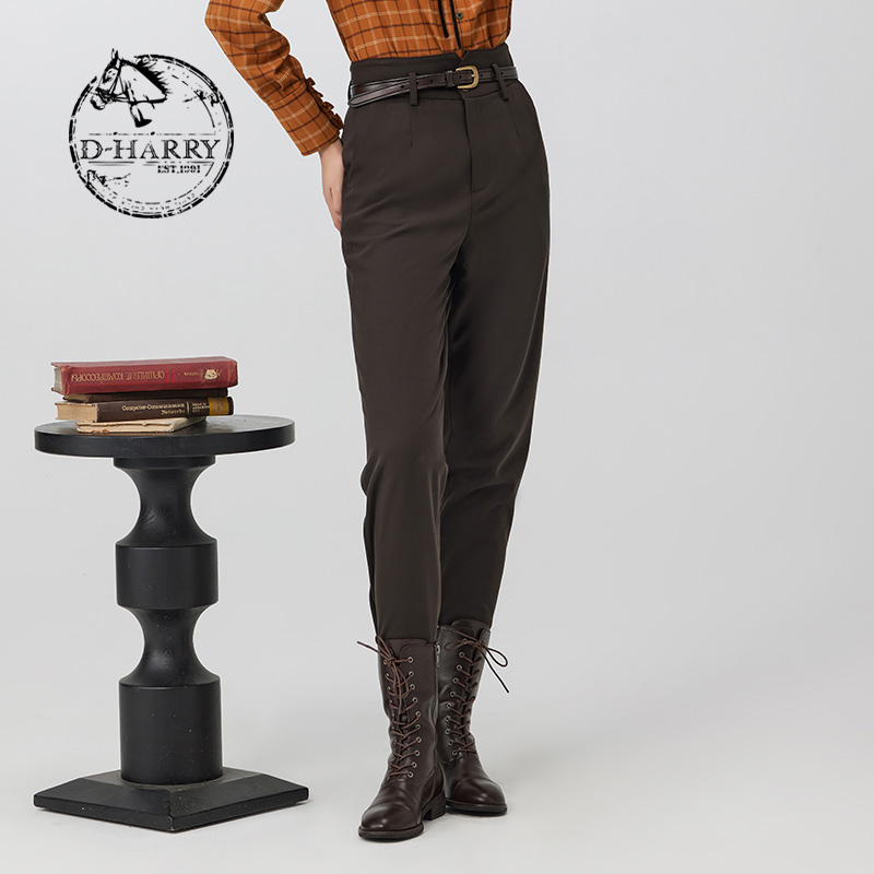D-HARRY/迪哈利冬新款复古通勤咖色高腰小脚裤DH234L96681D