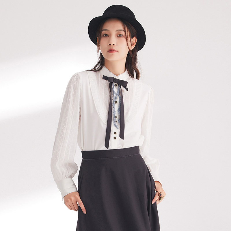 D-HARRY/迪哈利春新款通勤宫廷感白色长袖衬衫DH241D97010D