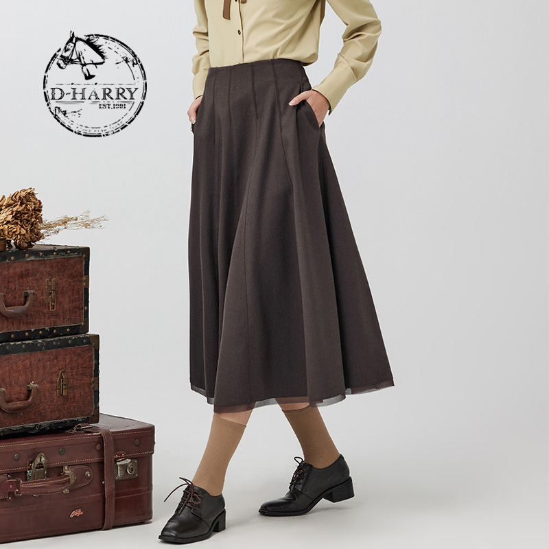 D-HARRY/迪哈利冬季新款拼接毛边半身长裙DH234M96786D