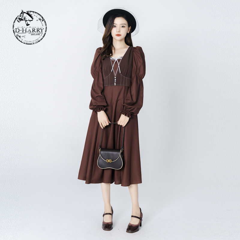 【双12】迪哈利新款巧克力色连衣裙女中长裙DH223J95366D