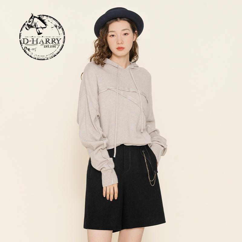 D-HARRY/迪哈利高级感帽衫冬女连帽加厚毛衣短卫衣DH224C95593D