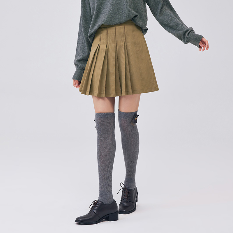 D-HARRY/迪哈利秋季新款优雅蕾丝花边卡其色褶裙DH233M96520D