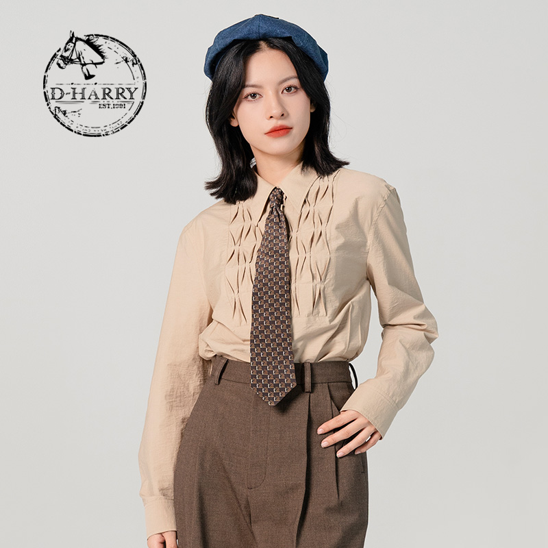 D-HARRY/迪哈利气质复古褶皱长袖衬衫DH231D95973D时尚休闲女士
