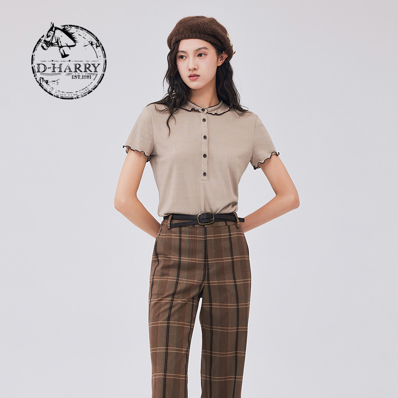 D-HARRY/迪哈利秋宽松经典格子通勤olT恤DH233B96352D直筒