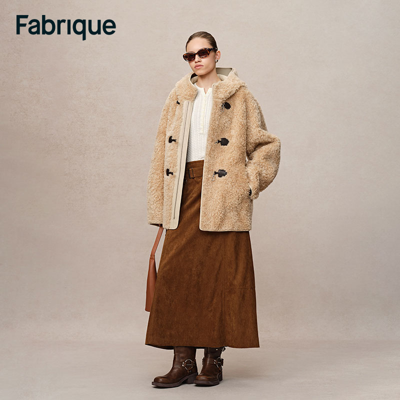 Fabrique吴雅婷同款【糖炒栗子】松绒系两面穿保暖羊羔毛连帽大衣
