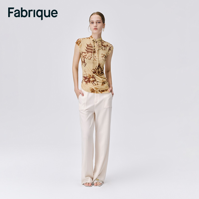 【Fabrique】新中式山水骏马印花盘扣流苏镂空上衣中国风短袖上衣