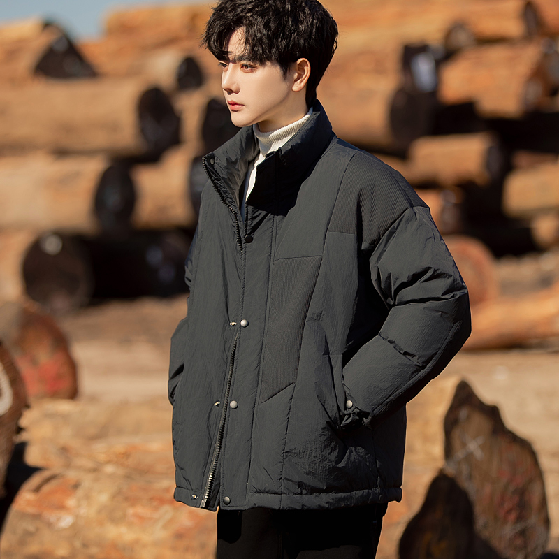 90白鸭绒立领羽绒服男士冬季2023新款个性拼接防寒保暖黑色羽绒衣