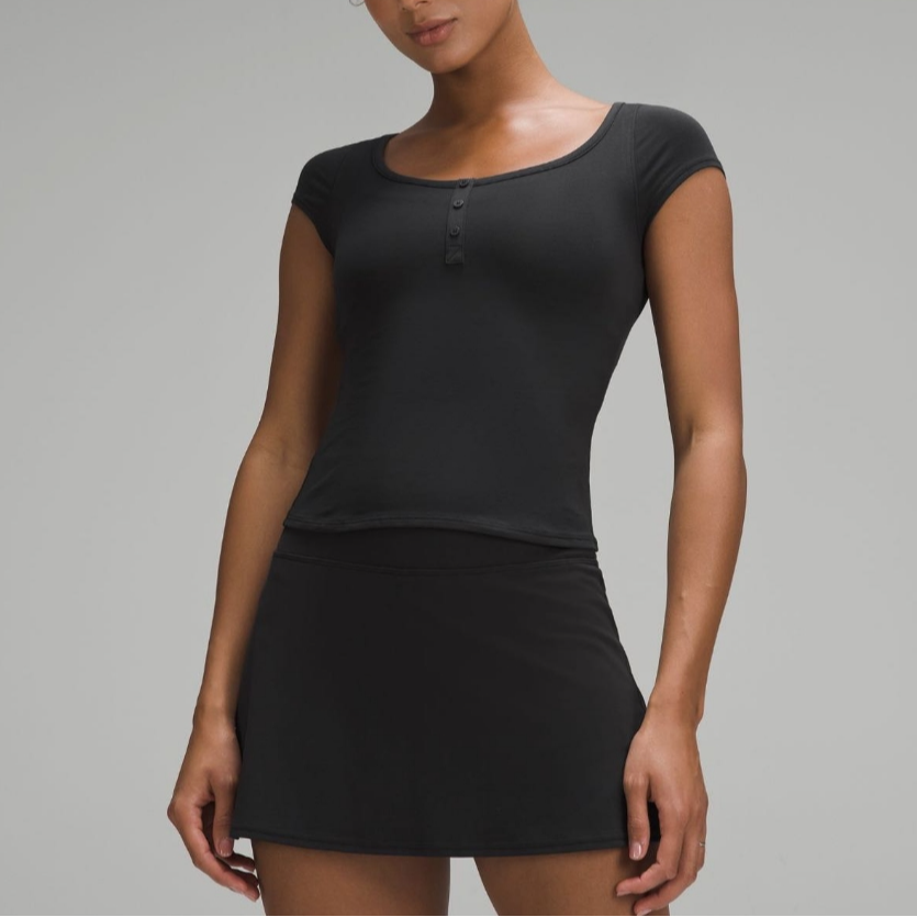 lululemon Cap-sleevehenley女士匹马棉修身亨利短袖 香港黑色S码