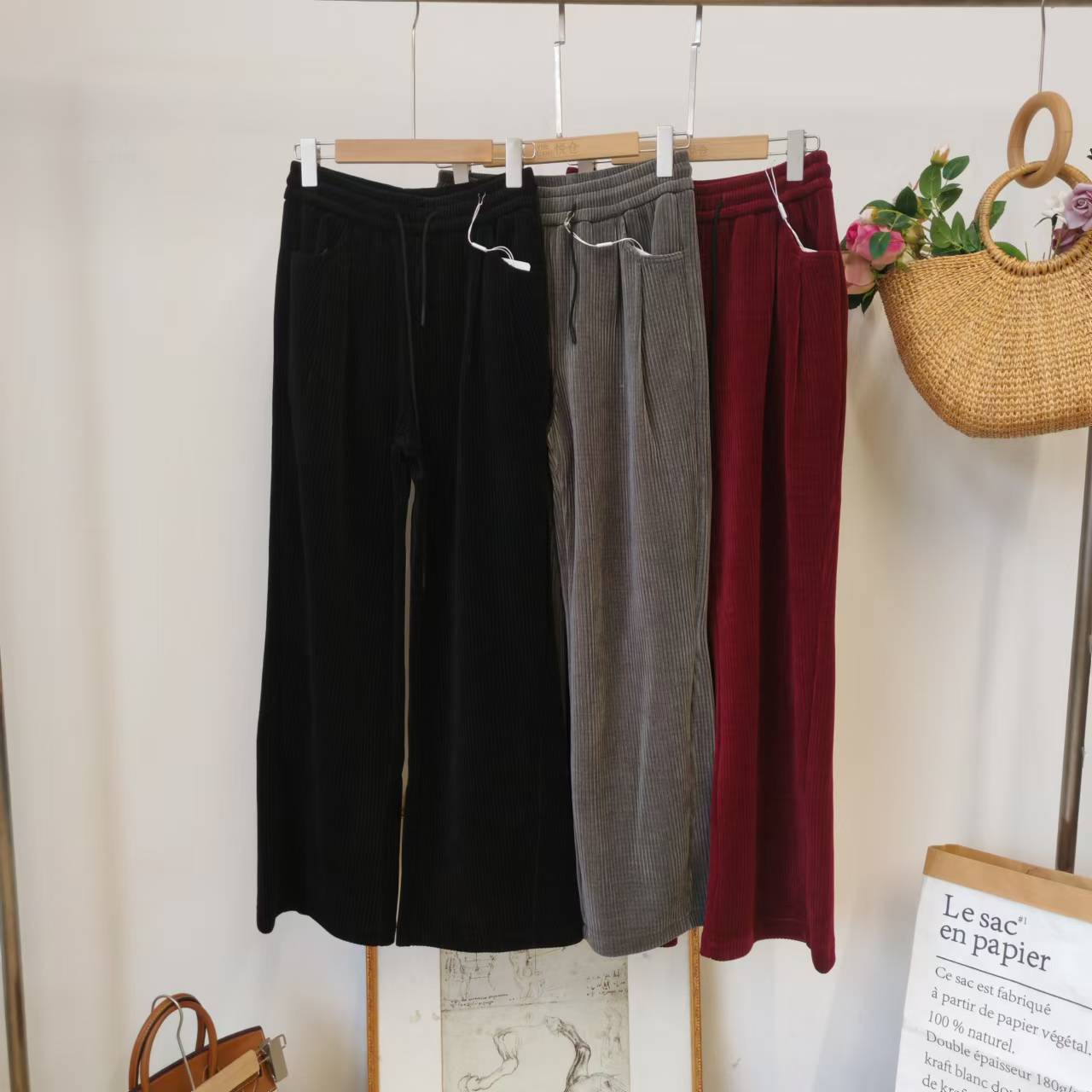 【 孤品】坑条灯芯绒阔腿裤秋冬裤子   za23805