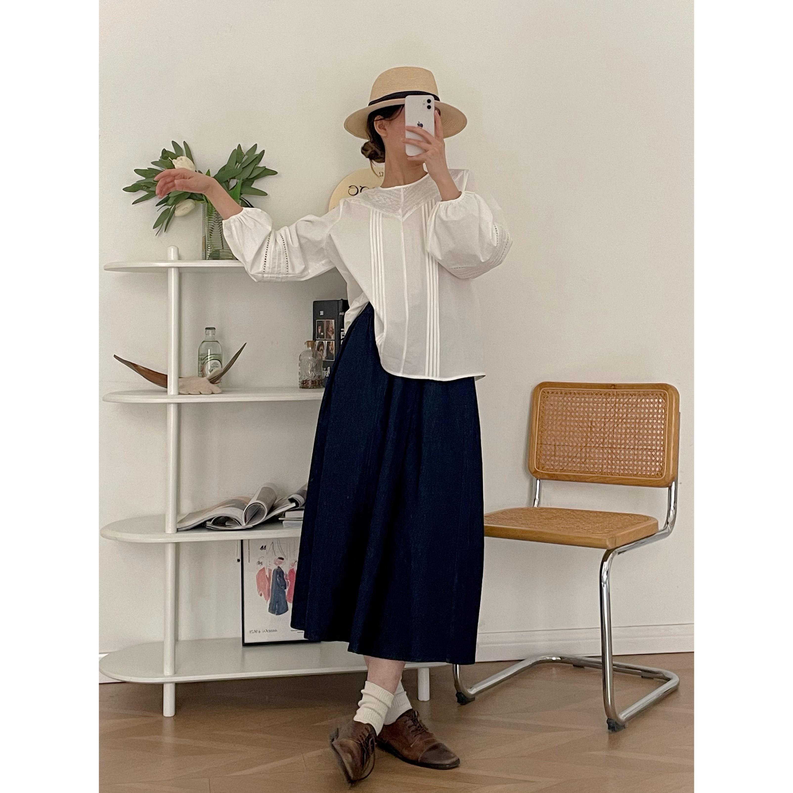 【杭州S姐精品女装】白色长袖衬衫女设计感小众衬衣宽松上衣12048