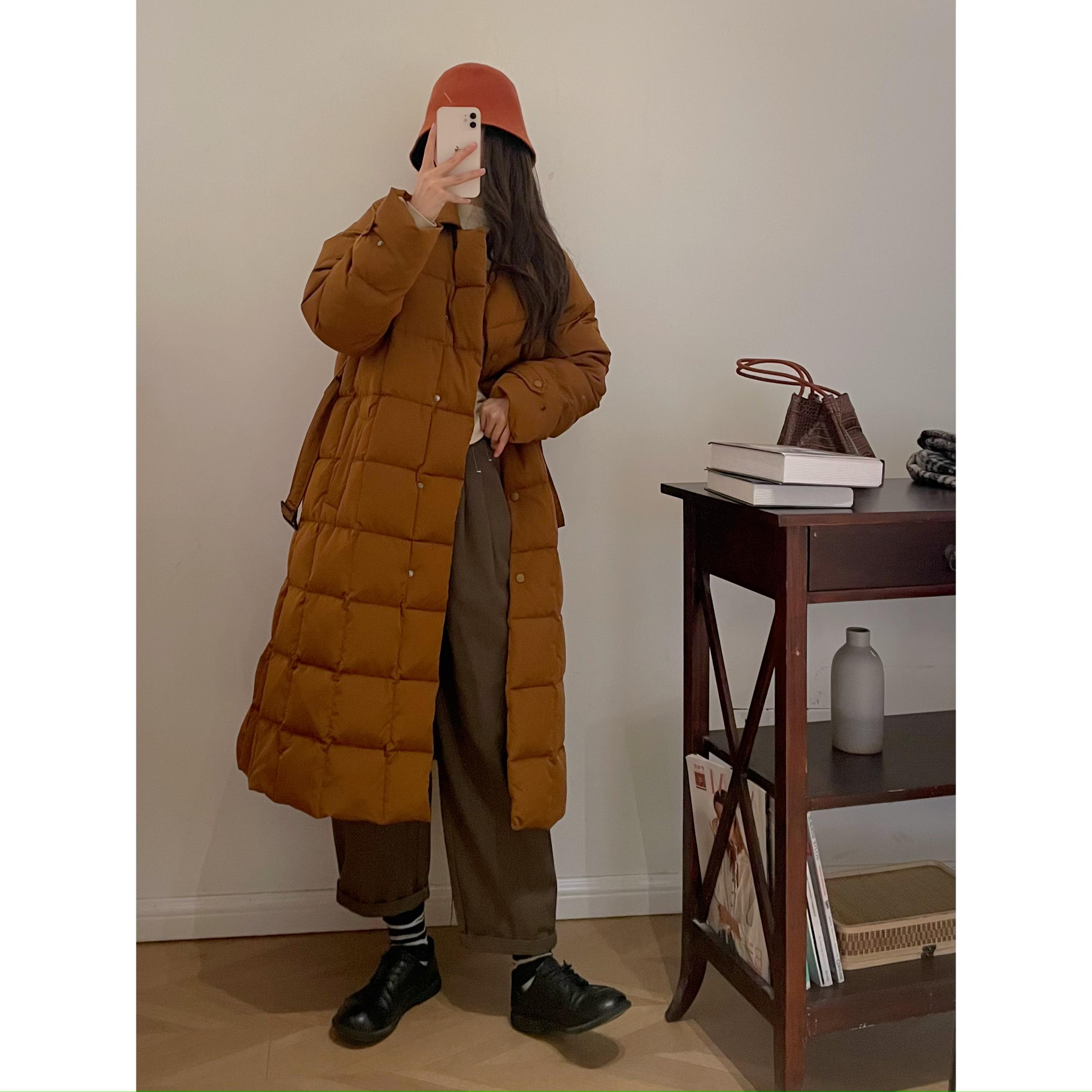 【杭州S姐女装】长款羽绒服女冬季过膝面包服90白鸭绒加厚外套11065