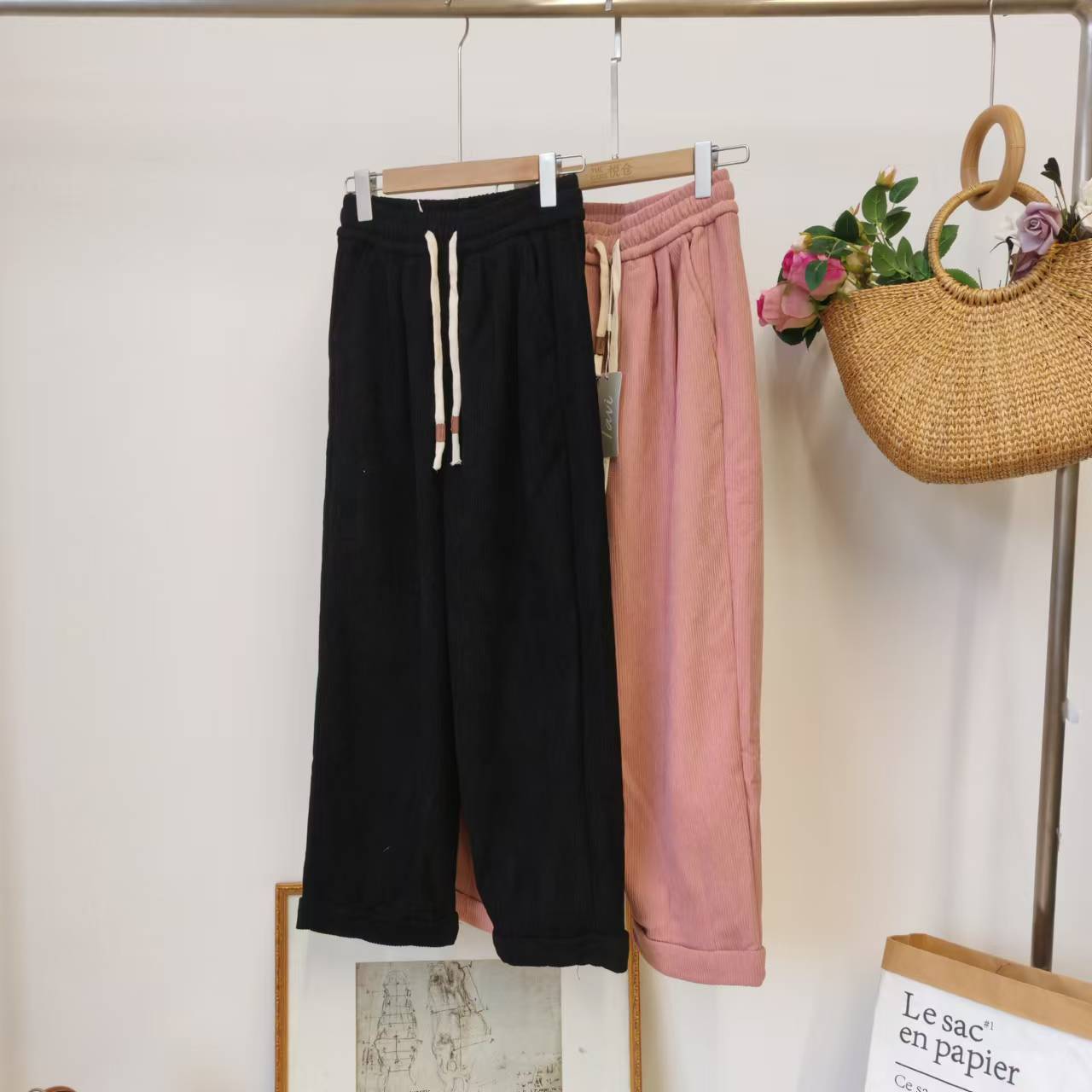 【 杭州S姐精品女装】抽绳灯芯绒裤子秋冬加绒裤子23746