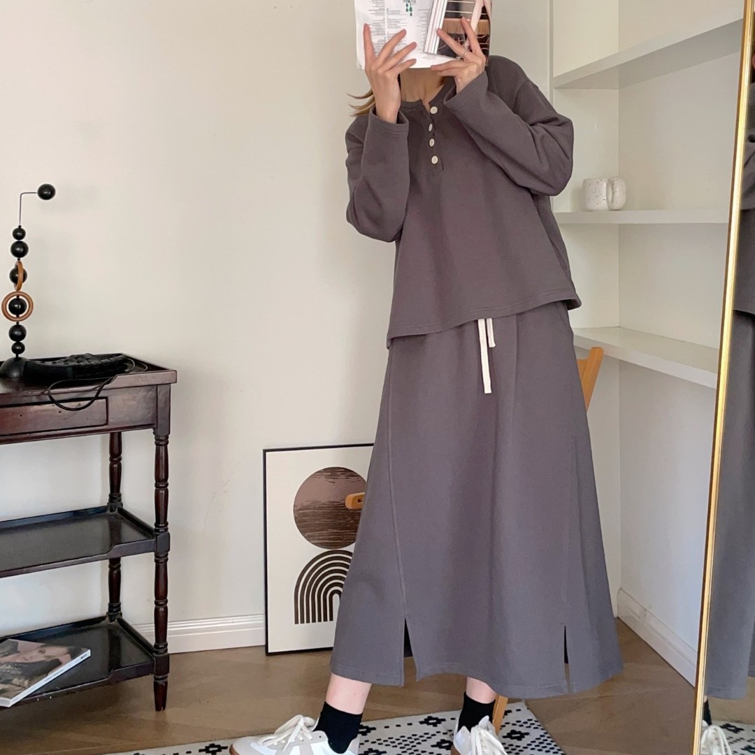 【杭州S姐 精品女装】套装卫衣半身裙高腰中长款时尚两件套08161