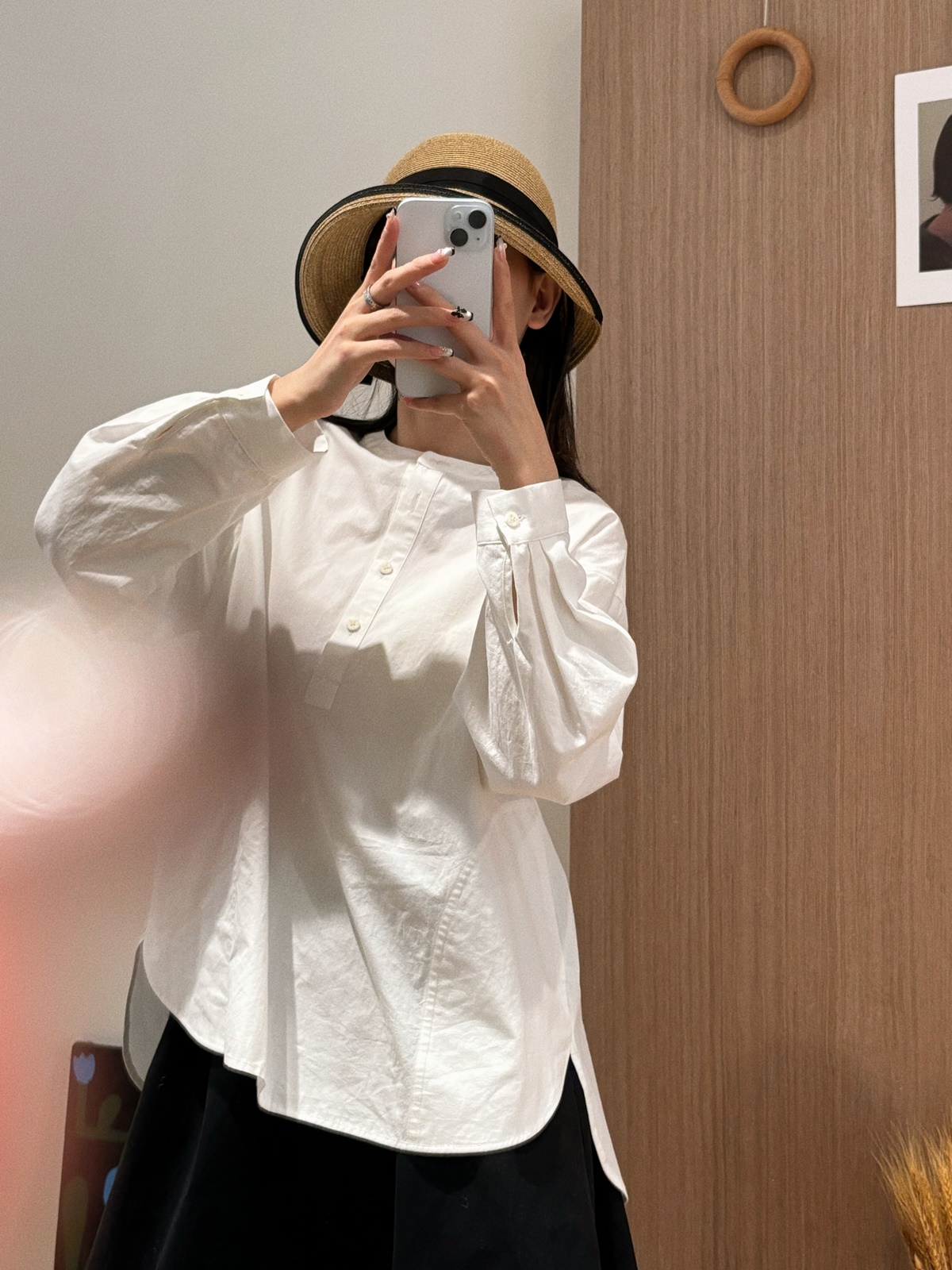 【杭州S姐 精品女装】圆领长袖白色衬衫女设计感小众廓形上衣05169