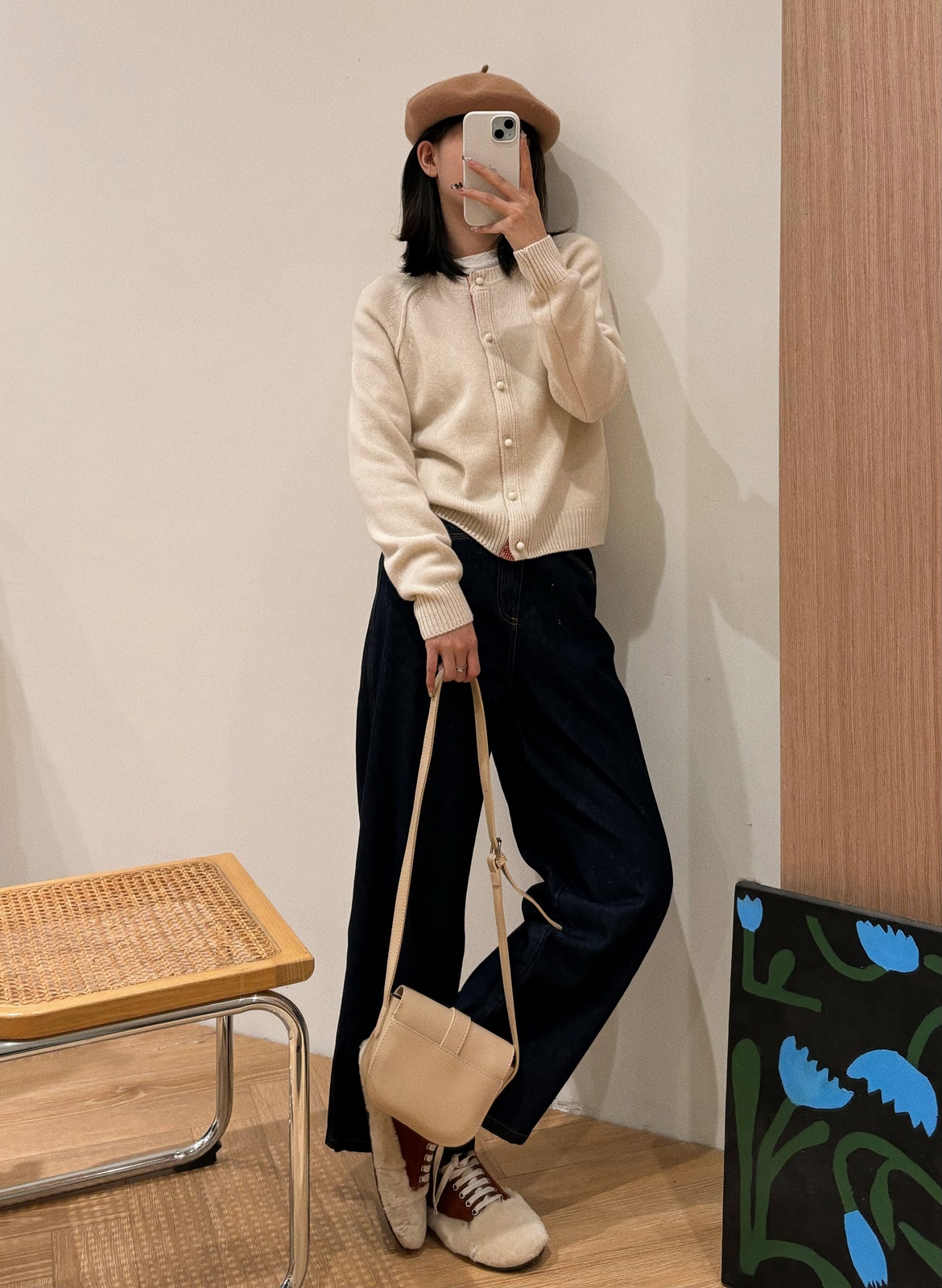 【杭州S姐精品女装】抓绒牛仔裤女高腰直筒休闲宽松阔腿长裤子07139