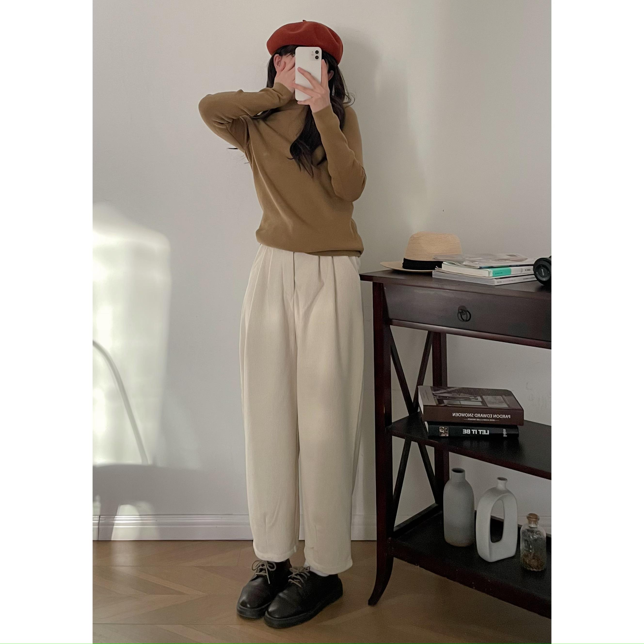 【杭州S姐女装】加绒灯芯绒阔腿裤女高腰休闲直筒雪尼尔裤子23871