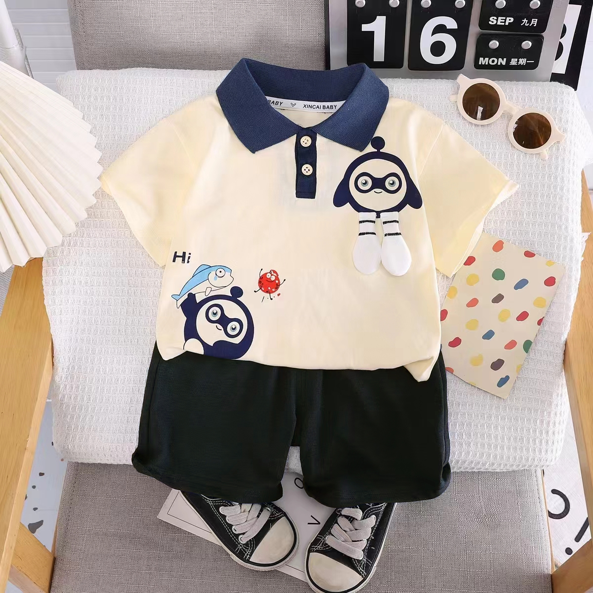 男童夏装短袖套装24新款洋气宝宝夏季痞帅男孩韩版时髦T恤两件套
