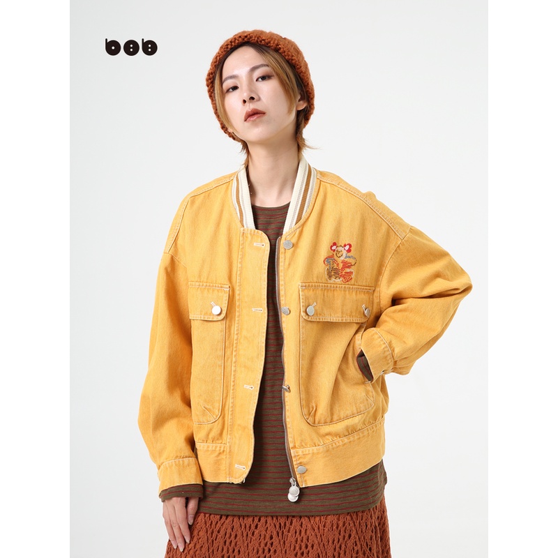 白目自女装黄色短外套女2023秋冬新品小众设计感帅气夹克女上衣潮