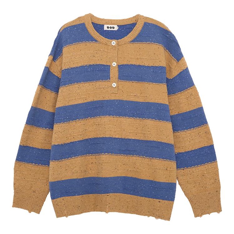 条纹撞色毛织T恤 女2024冬季新款[表情系列]原创设计套头衫