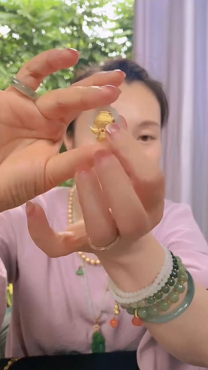 【闪购商品】和田玉吊坠(不含链)足金镶嵌小天使和田玉吊坠