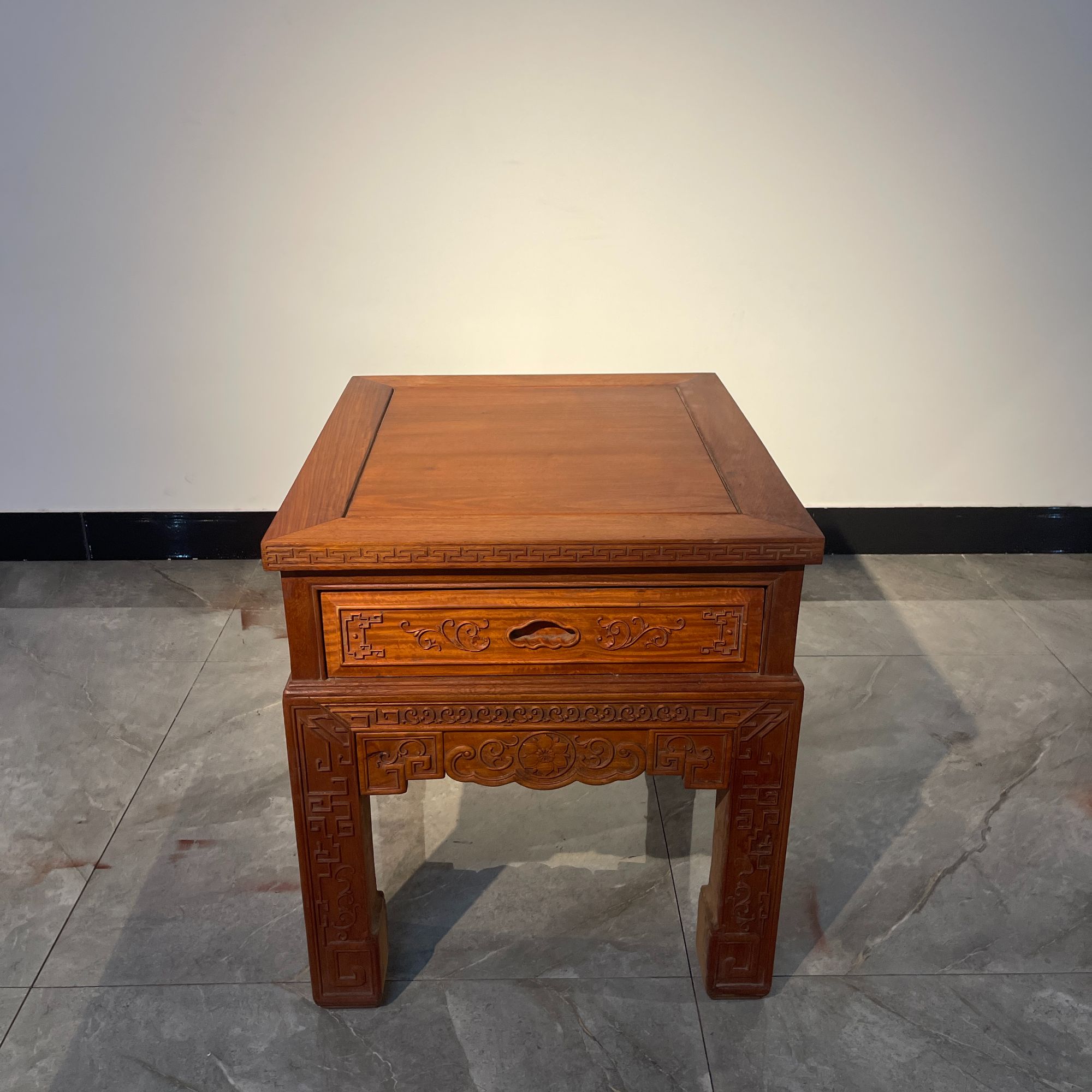 缅花红木角几国标红木大果紫檀抽屉几