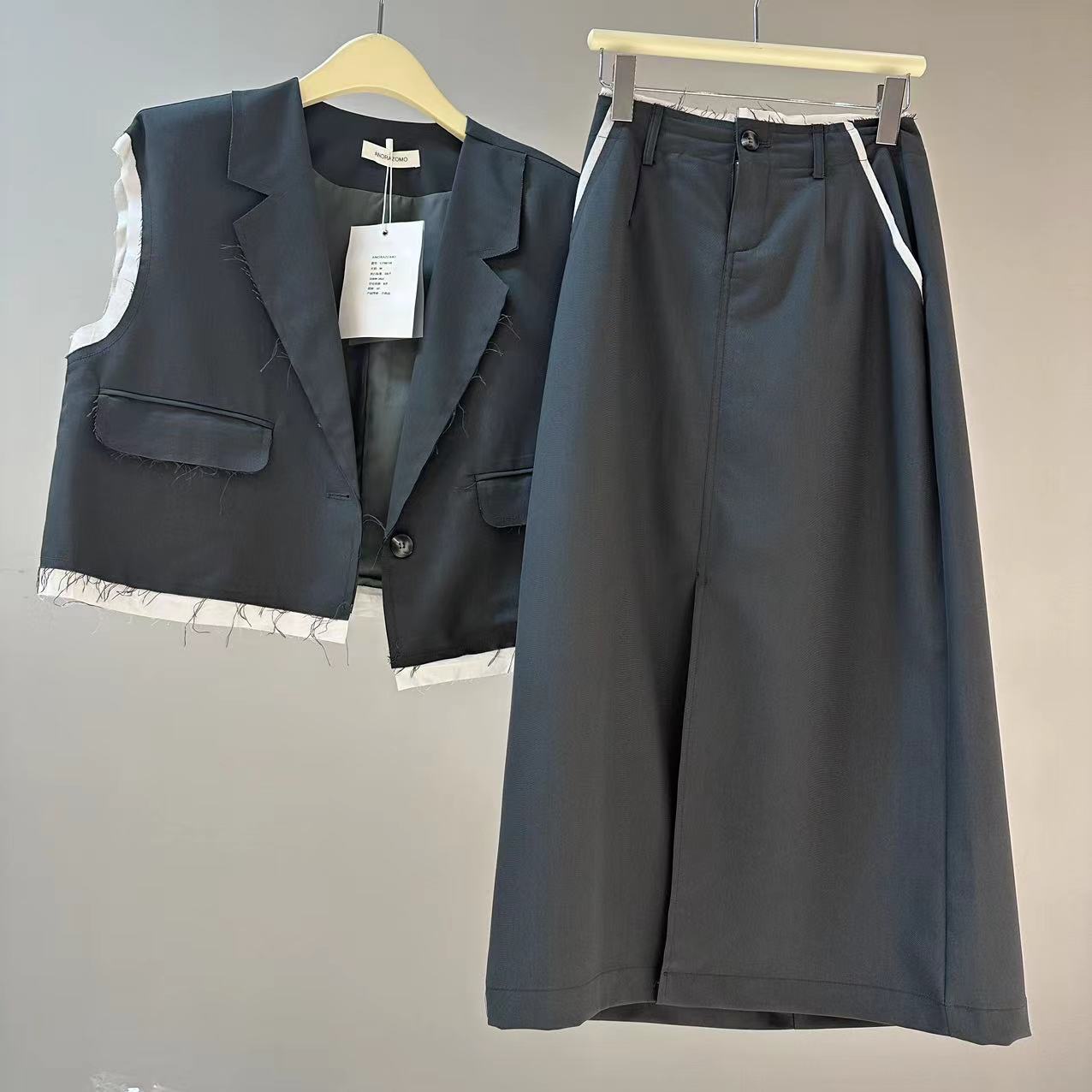 【ARONG阿荣家】马甲裙套装撞白60138-灰色-SM