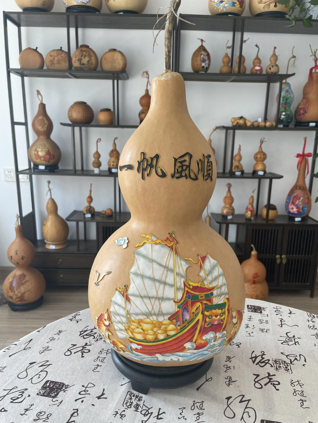 文心雕龙一帆风顺景泰蓝工艺葫芦摆件