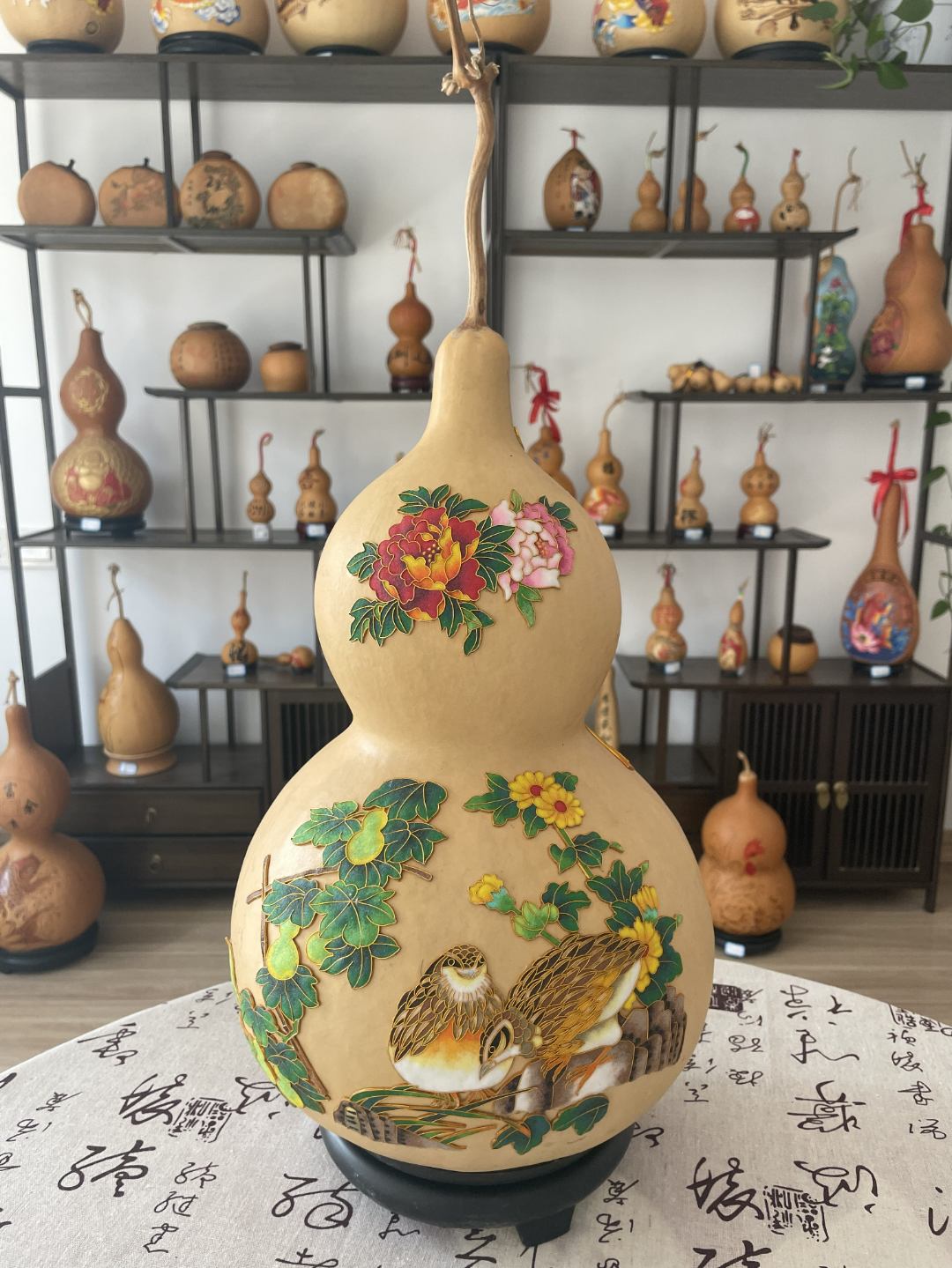 文心雕龙鹌鹑景泰蓝工艺葫芦摆件