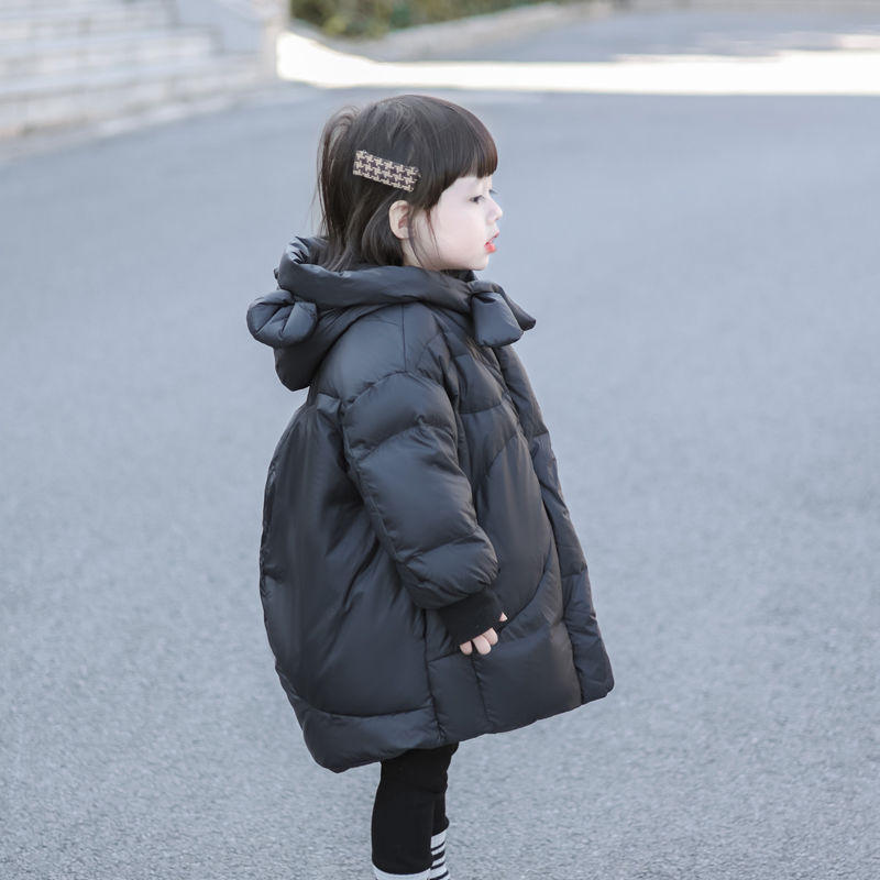女童羽绒服2023新款女孩宝宝儿童中长款小熊冬韩版洋气白鸭绒外套