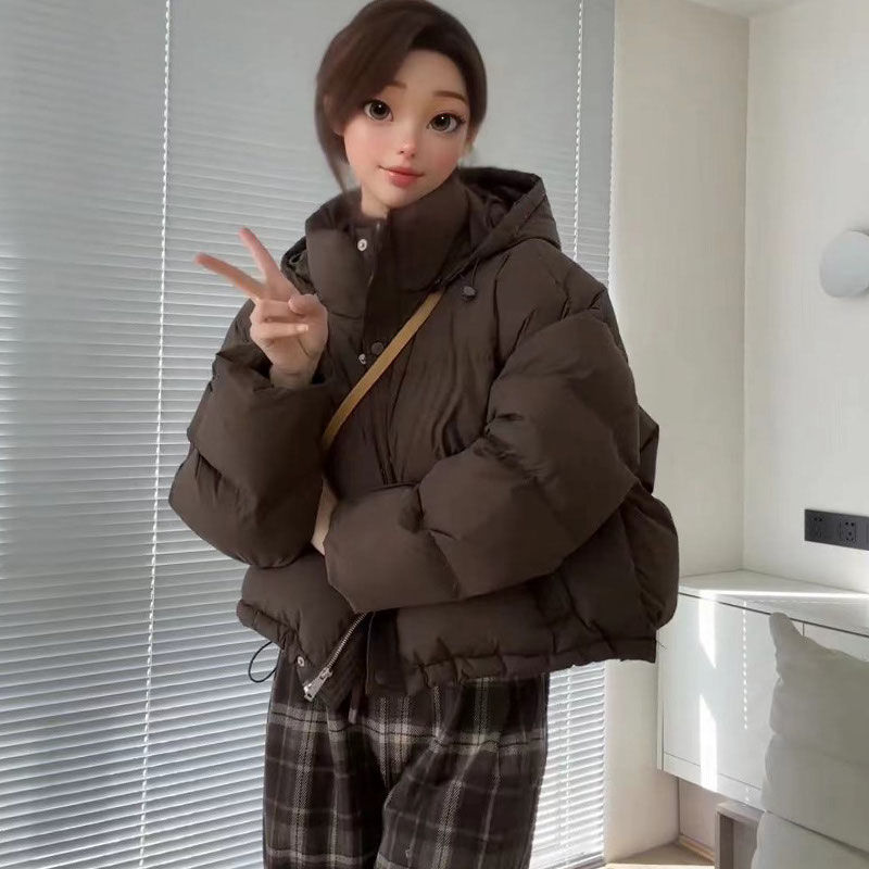 连帽羽绒服女2023冬季新款加厚保暖小个子宽松白鸭绒面包服短外套