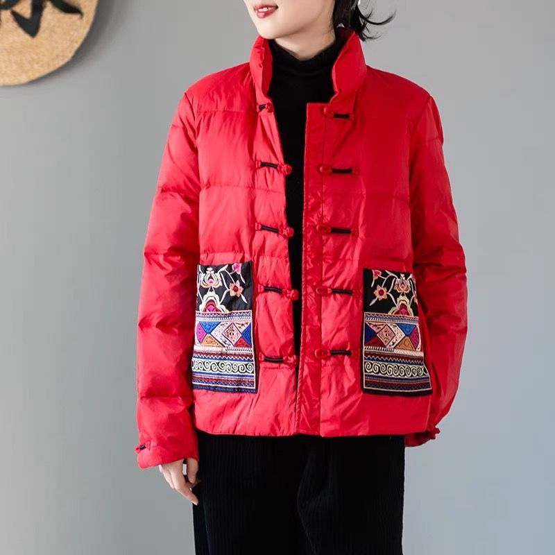 反季清仓白鸭绒中国风刺绣羽绒服女时尚羽绒服民族风复古盘扣轻便