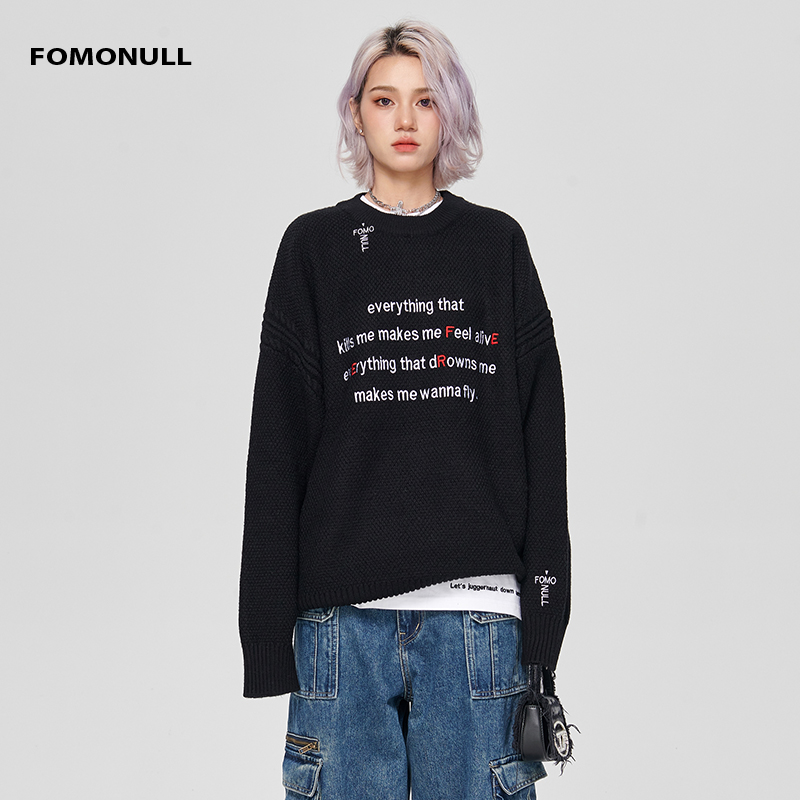 fomonull套头针织圆领潮流时尚毛衣秋冬美式hiphop高街ins衣服