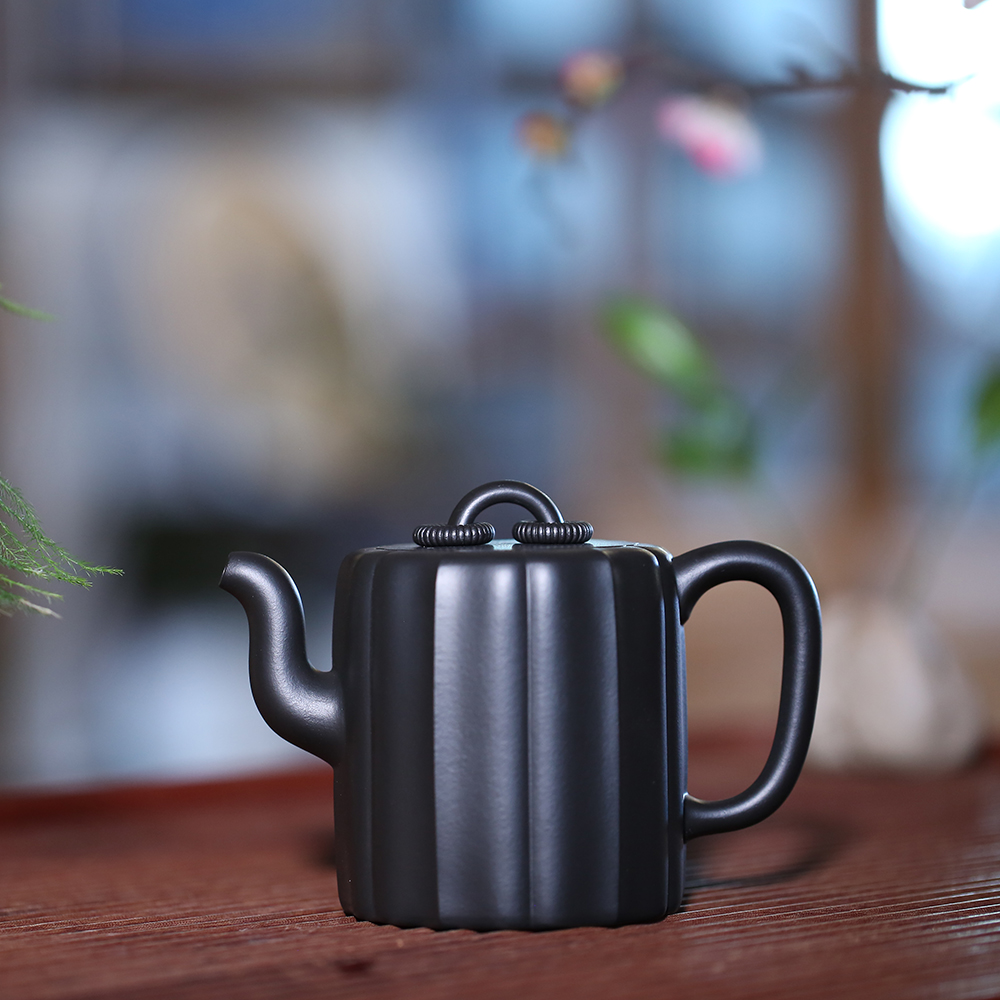 高品质！筋纹器高手 苏大鹏【筋纹双圈】紫泥捂灰320cc 手工壶茶壶