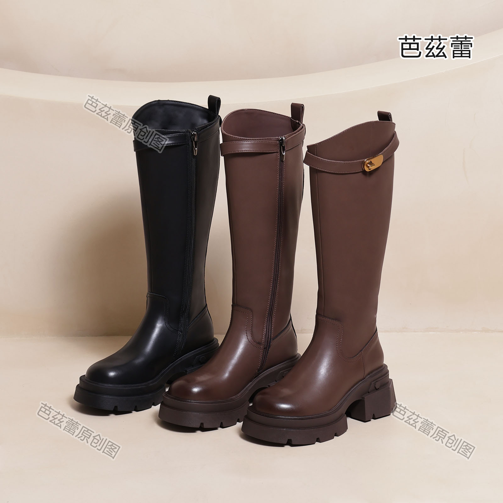 长筒靴女秋季2023新款厚底网红小个子长靴时尚百搭腿粗显瘦时装靴