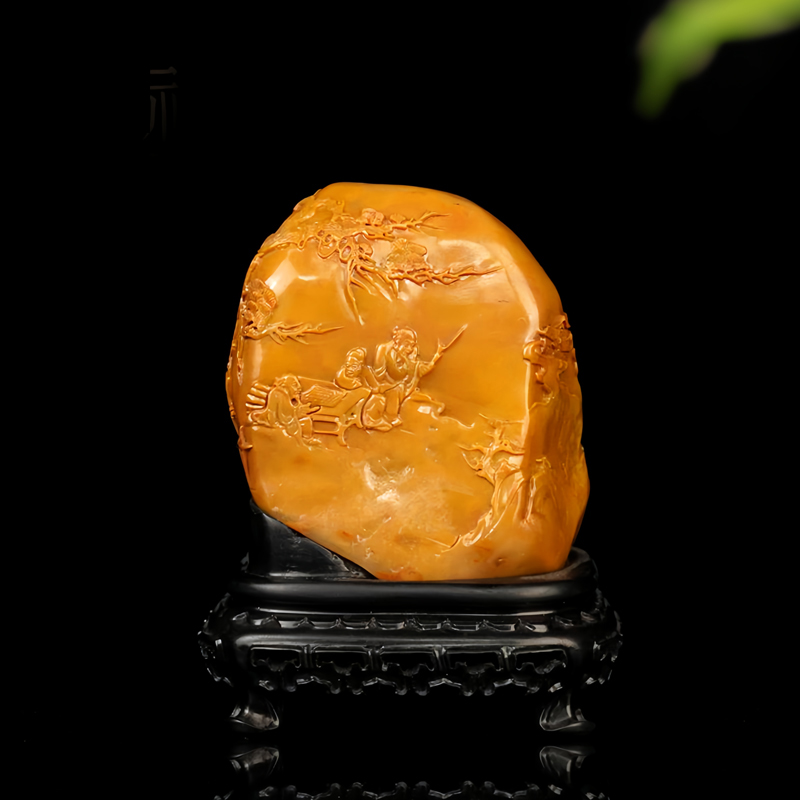 老性北部田黄珍藏级石雕山水行舟图摆件