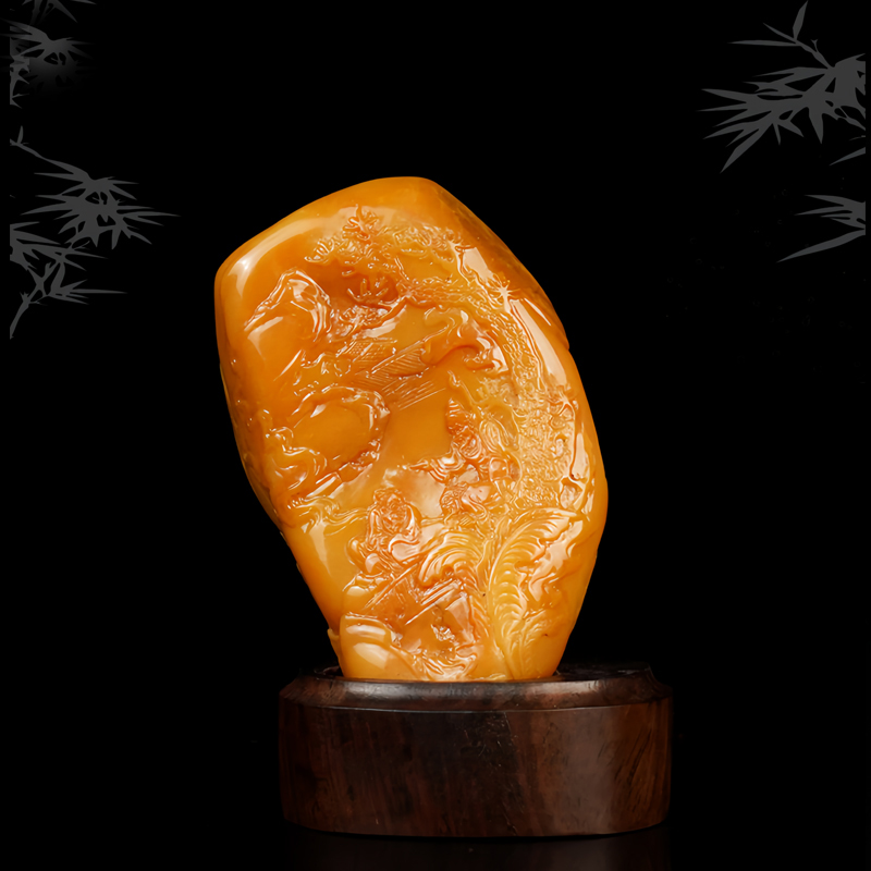 老性北部田黄珍藏级石雕过桥山水谈笑风摆件