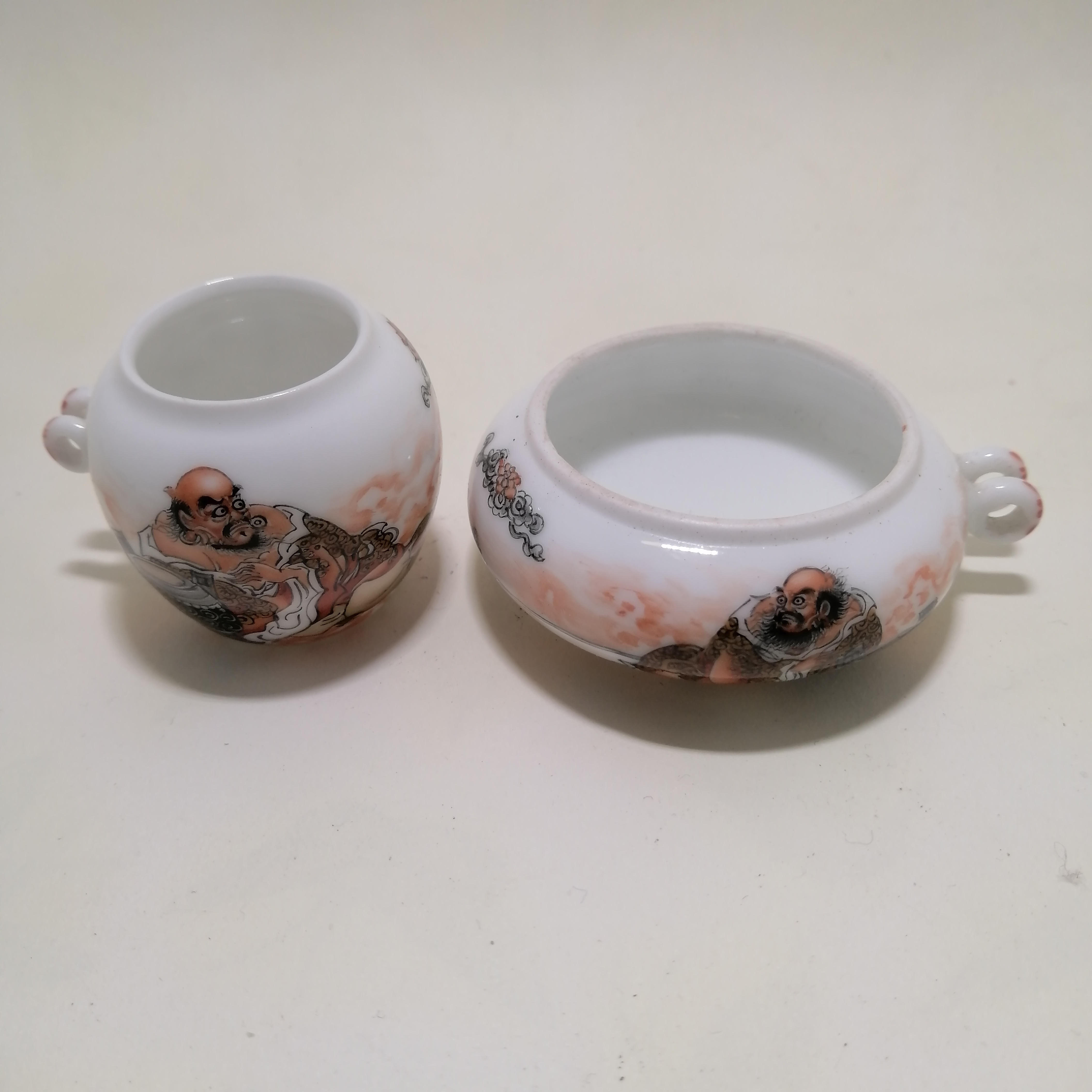 景德镇民德堂手绘陶瓷罗汉二件套绣眼鸟食罐鸟缸鸟笼配件鸟喂食器