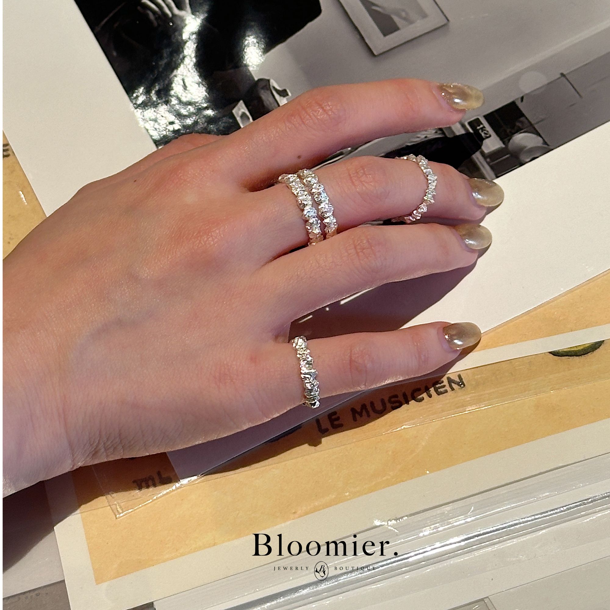 925银戒指 【Bloomier】解构感肌理感纯银素圈叠搭戒指