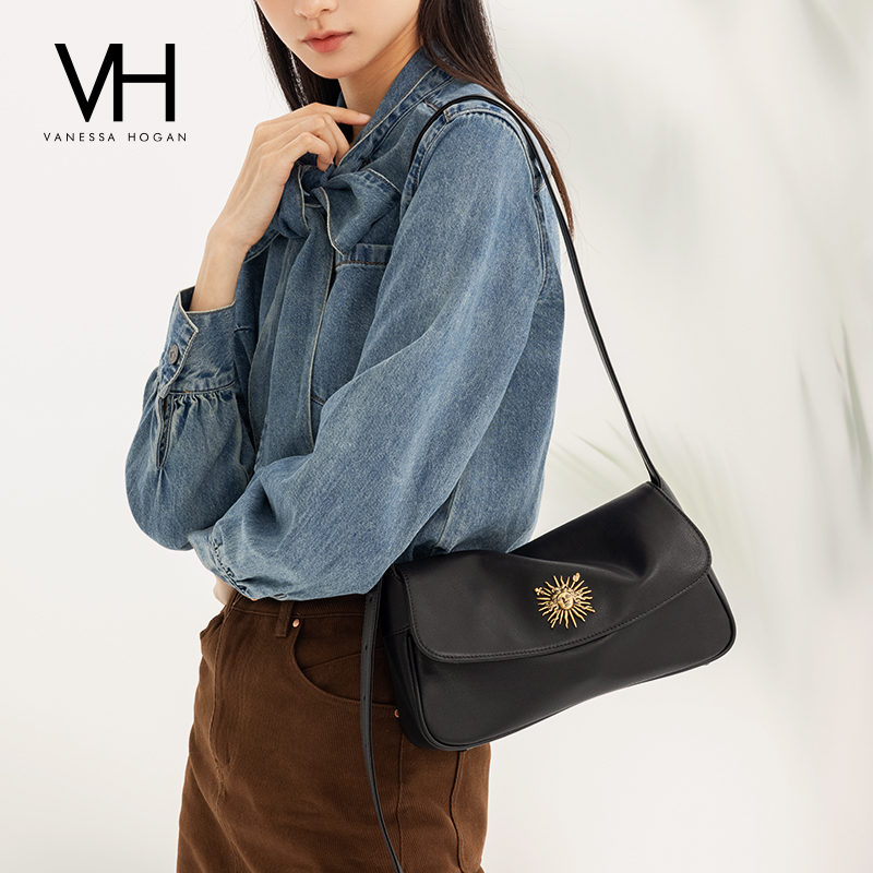 VH女包茵然可颂小包真皮轻奢品牌秋冬斜挎包复古太阳神2401014