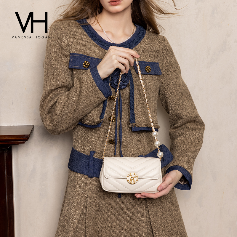 VH女包雅然斜挎包珍珠菱格链条包送女友上档次小包