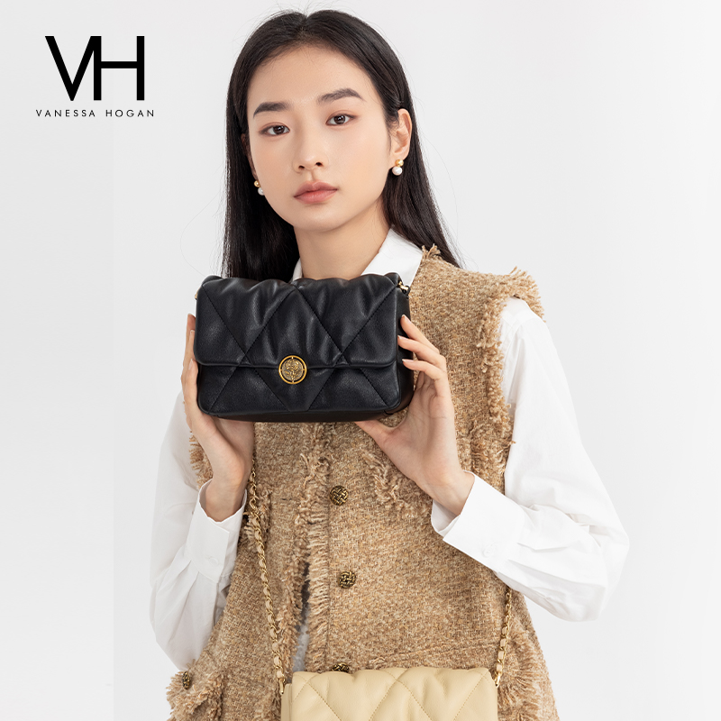 VH女包蓬蓬软包小众轻奢牛皮斜挎包软皮褶皱小香风包包