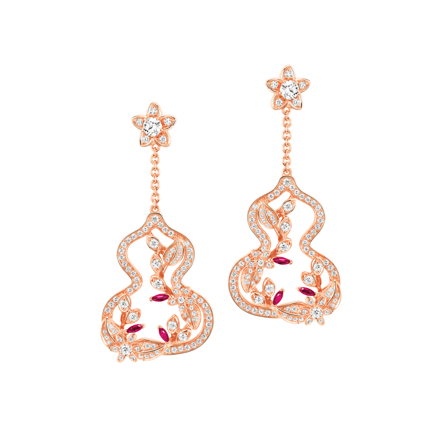 2202【香港联邦】18K金镶嵌红宝石裙子耳钉