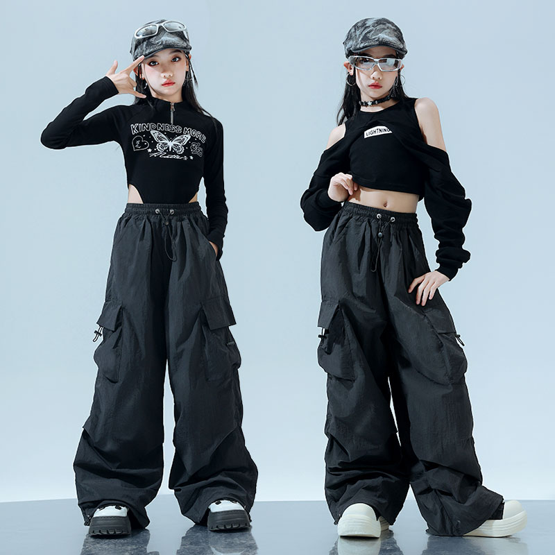 嘻哈爵士舞宽松套装演出服阔腿嘻哈风hiphop高腰女服装福利显瘦